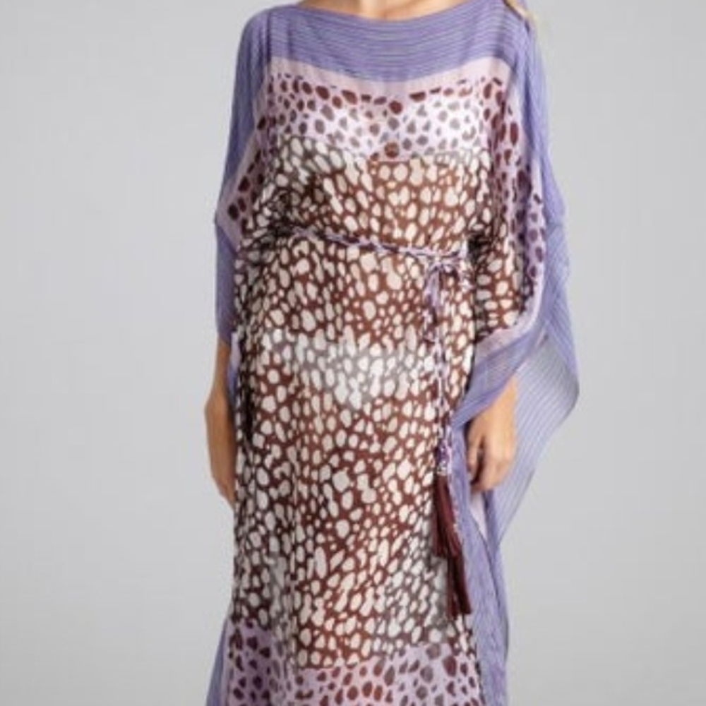 Purple and Brown Patterned Kaftan Dress